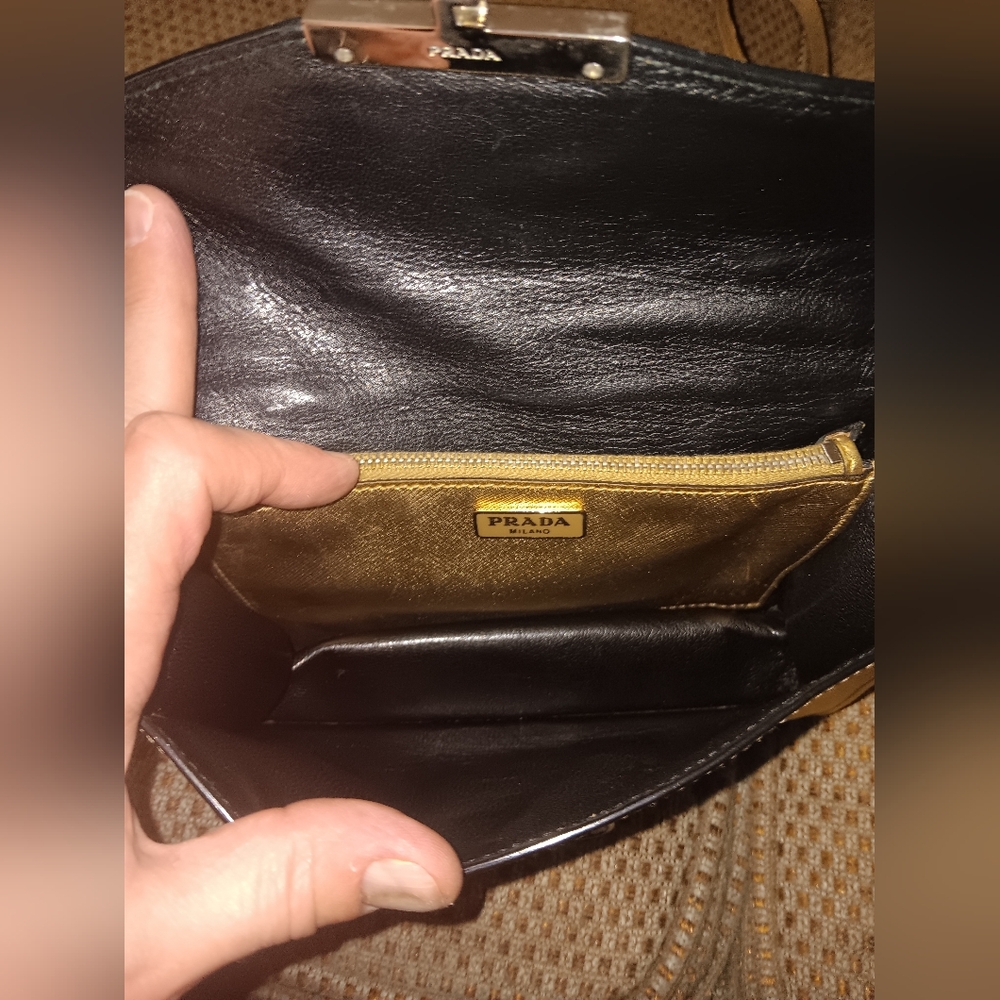 Prada Saffiano Gold Leather Locking Crossbody Bag - Picture 5 of 7